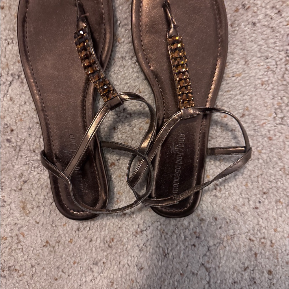 Montego Bay Club Metallic Brown Beaded T-Strap Sandals